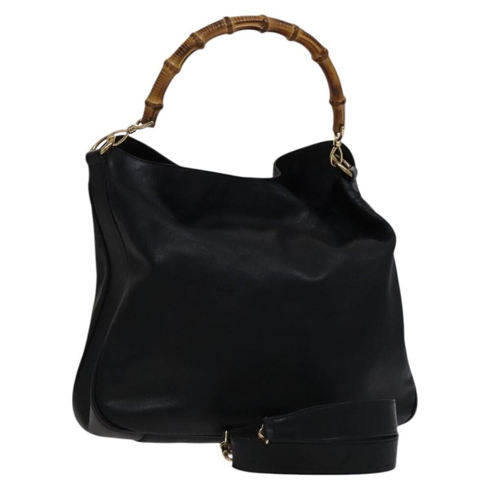 GUCCI Bamboo Hand Bag Leather Black